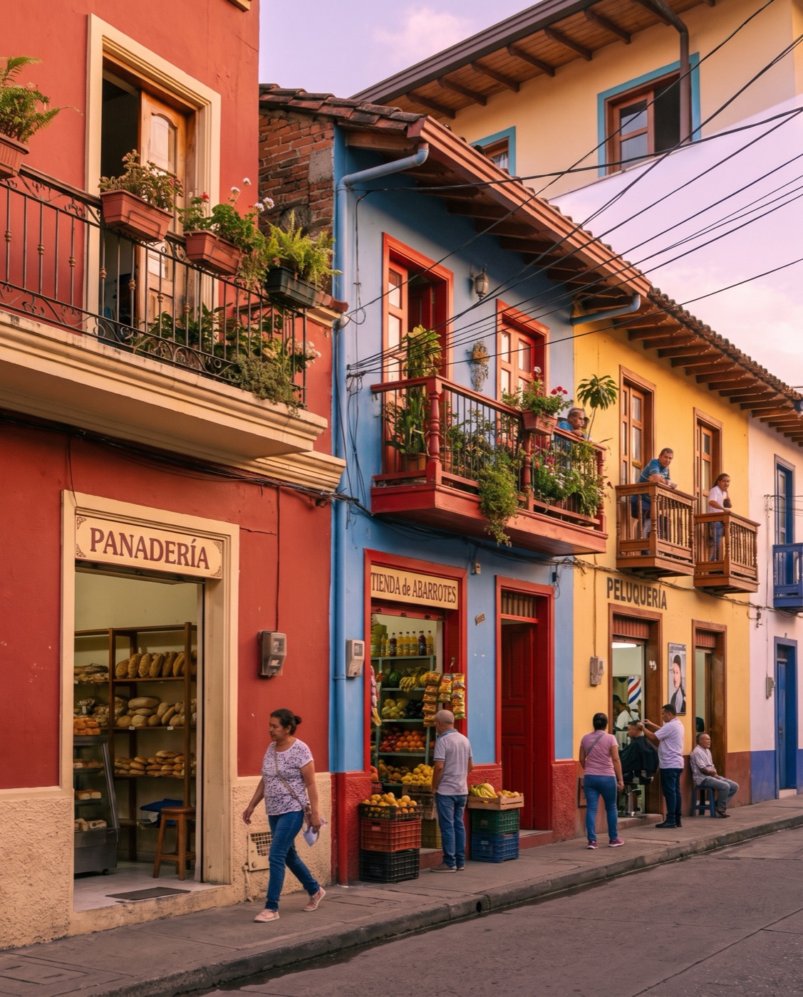 calle de barrio colombiano con tiendas